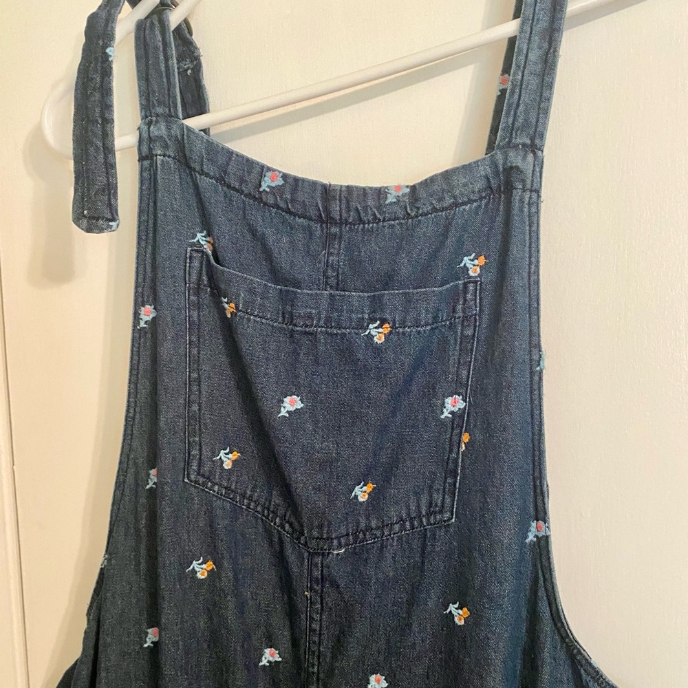 Aerie embroidered floral denim overalls